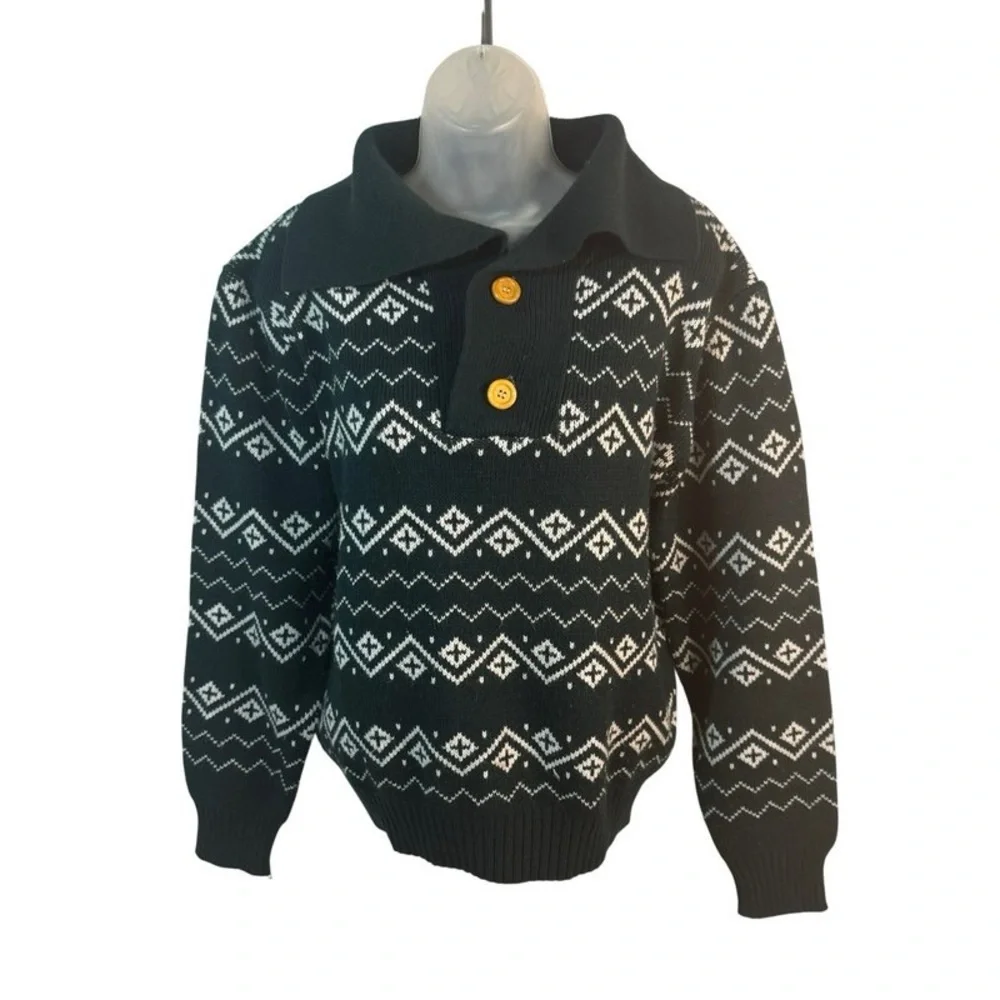 RICHMAN BROTHERS FAIR ISLE SHAWL COLLAR SWEATER  VINTAGE 60s 70s MEN'S MEDIUM - Picture 3 of 11